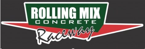 Rolling Mix Concrete Raceway banner marking the naming-rights sponsor of the drag strip.